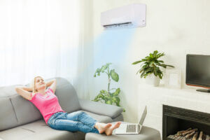 a woman relaxing in a cool home